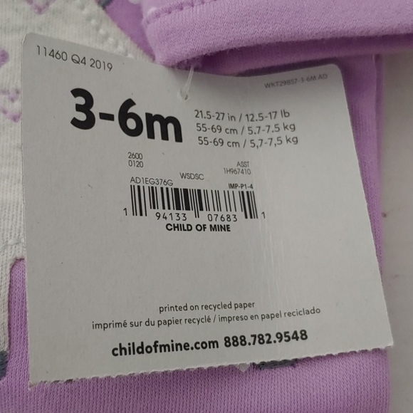 Carters Child of Mine One Piece 3-6mnths - Picture 4 of 6